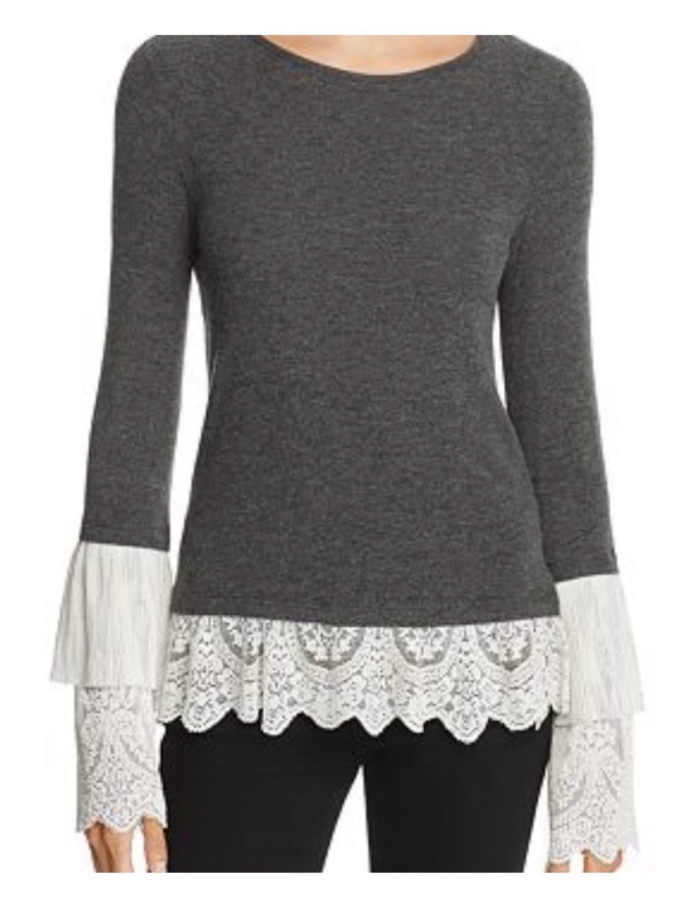 Bailey 44 Charcoal Gray Top with White Lace Trim